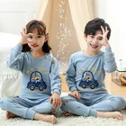 Пижамы для мальчиков и девочек, осенне-зимняя детская одежда с длинным рукавом, одежда для сна, Детские хлопковые Пижамные комплекты для детей 2, 4, 6, 8, 10, 12 лет