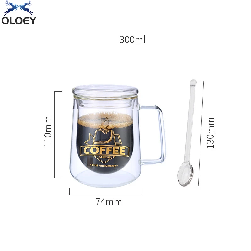 

Double-Layer Glass Heat-Resistant Flower Tea Cup With Lid Coffee Cup Office Water Cup With Handle Insulated Transparent Mark Cup
