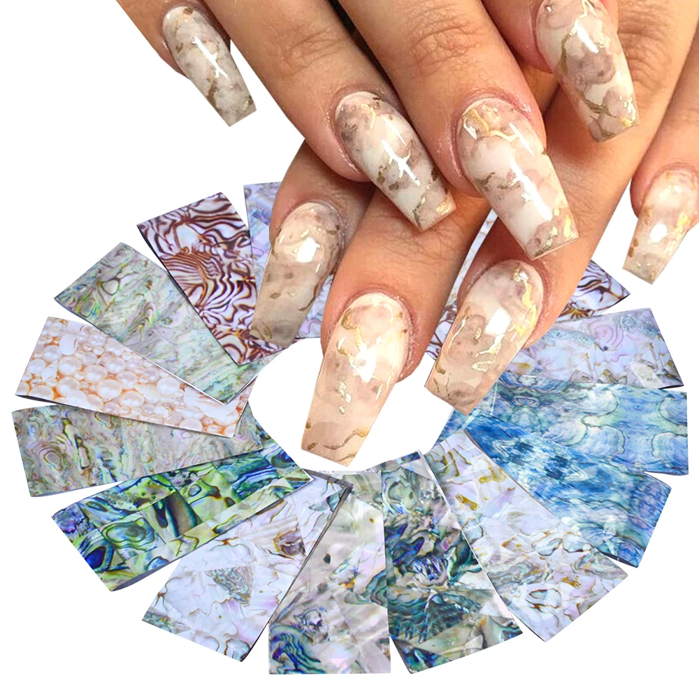 16 шт. набор фольги для ногтей голографические наклейки градиентные мраморные