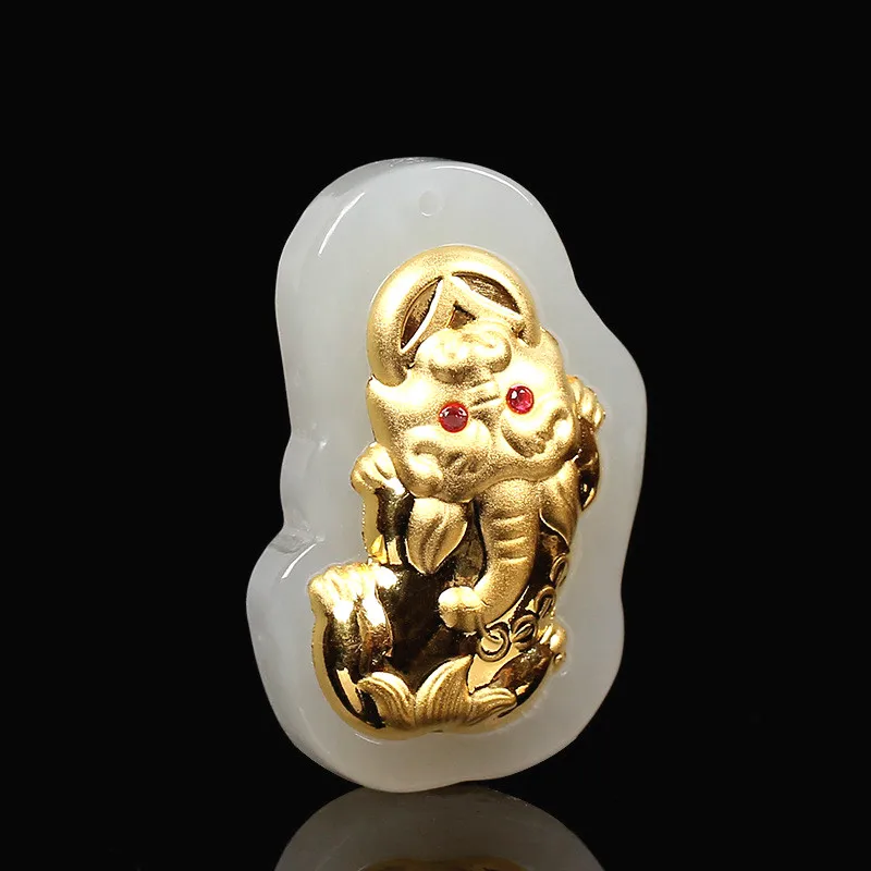 Подвеска из натурального белого китайского нефрита и тигра Подлинная ручная