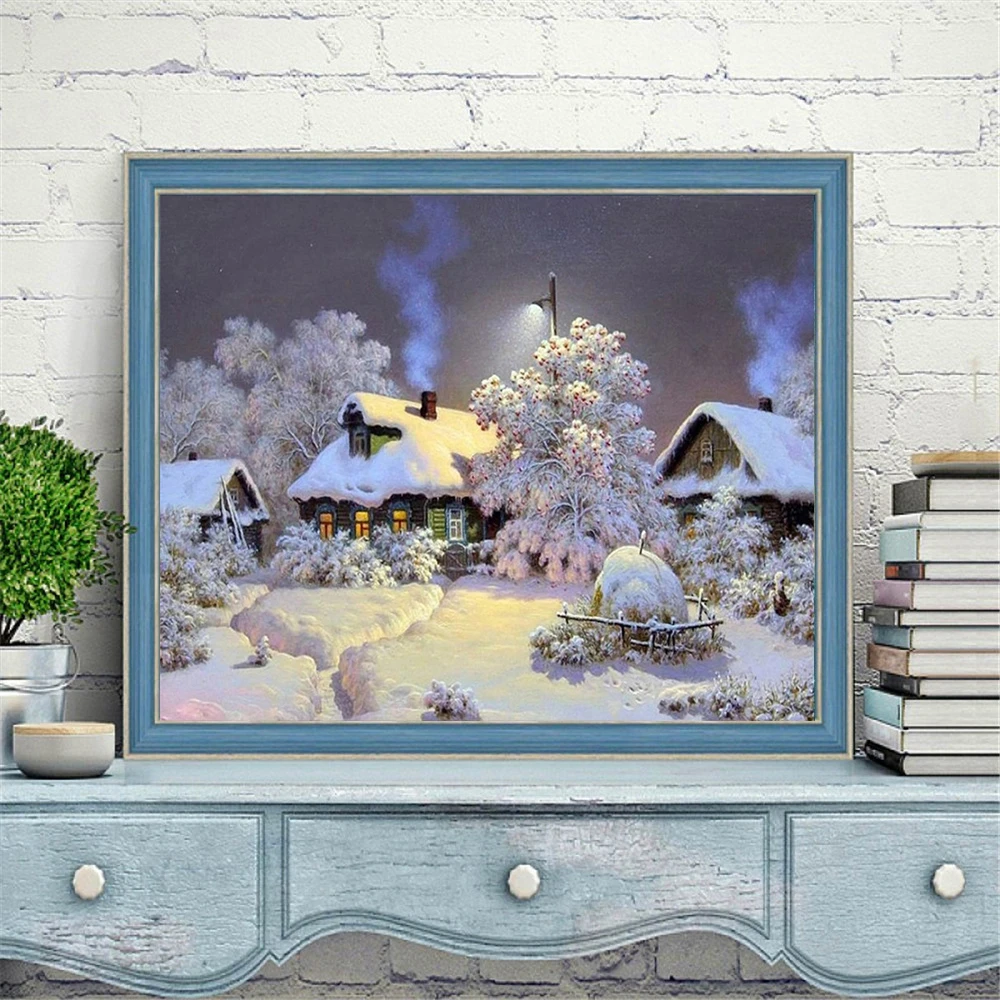 huacan oil painting by numbers winter landscape diy frame pictures by number house snow paint on canvas diy home decoration free global shipping