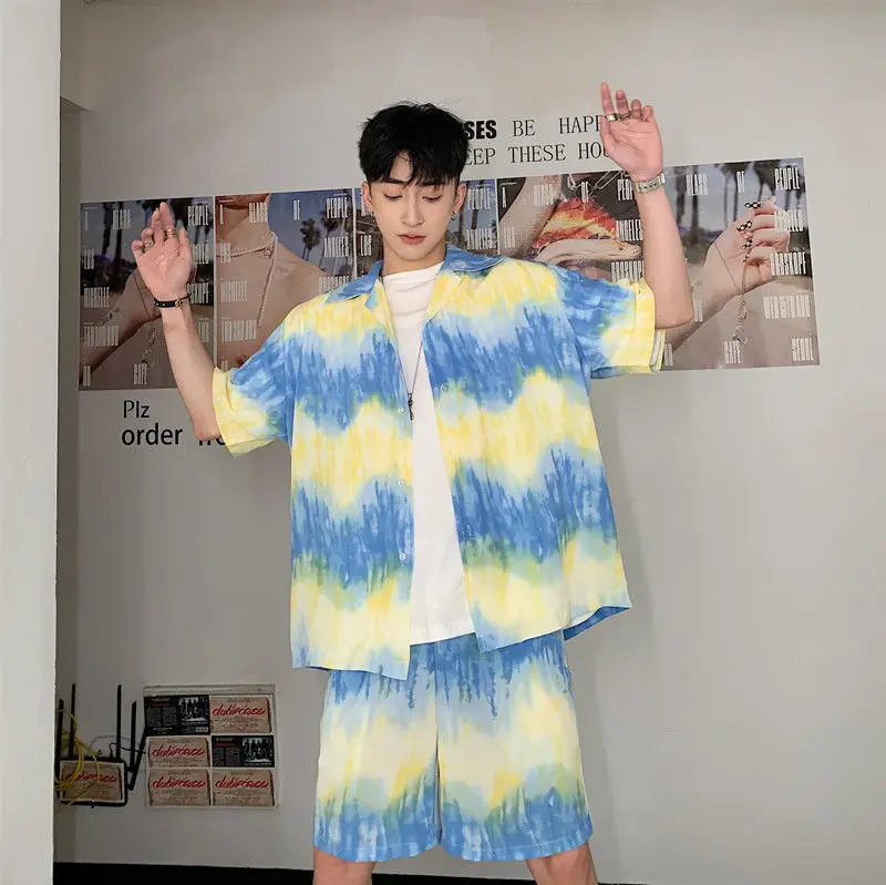 EWQ/мужская одежда tide tie-dye набор из двух предметов с принтом 2020 летняя новая