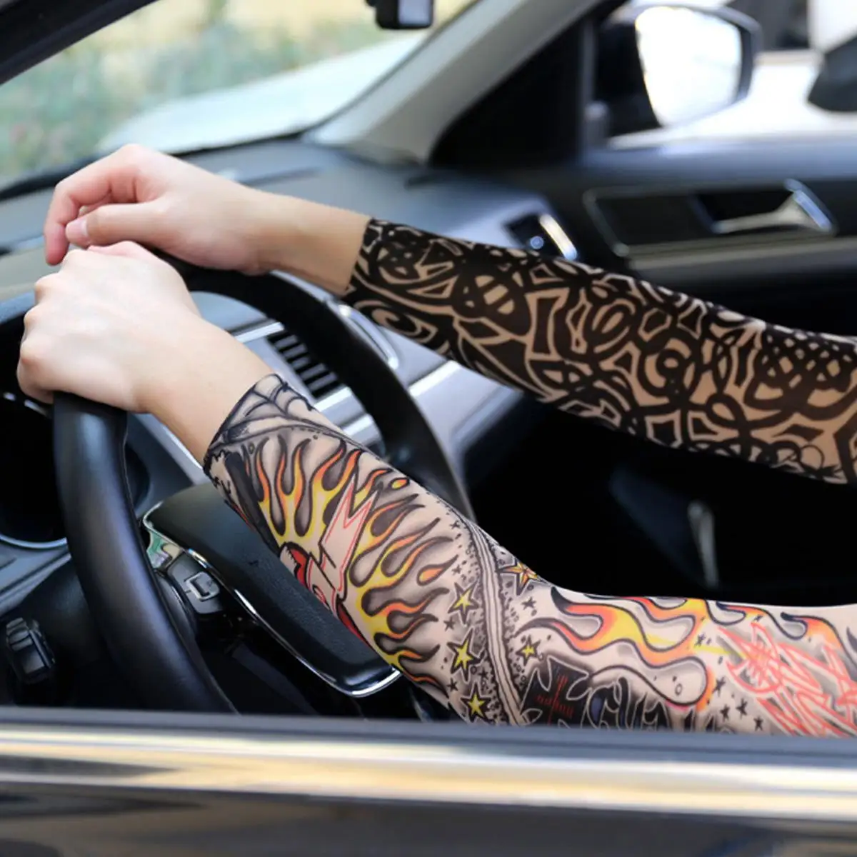 

6pcs Unisex Cooler Summer Tattoo Gloves Arm Sleeves UV Protection High Elastic Breathable Tattoo Print Outdoor Cycling Sleeves