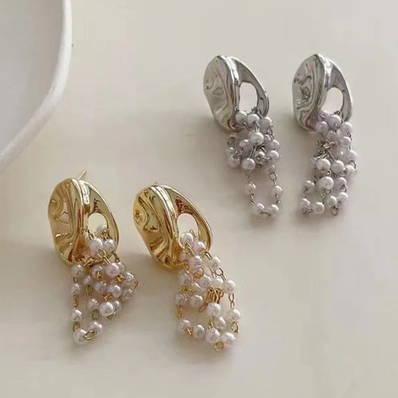 

Earring Trendy French Retro Pearl Tassel Earrings New Trendy Light Luxury Earring Hong Kong Style Temperament Earrings for Women