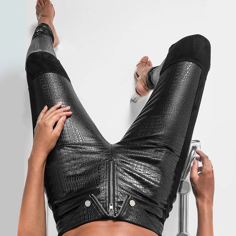 

2020 Night Club Winter Sexy Black Leather Zipper Women Pants Fashion Designer High Street Pencil Pants