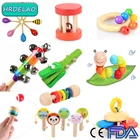 Деревянная 3D игрушка Монтессори, животные, крокодил, кошка, Хлопушка, погремушка, развивающие игрушки, сенсорная головоломка, обучение мозгу, Игрушки для раннего обучения