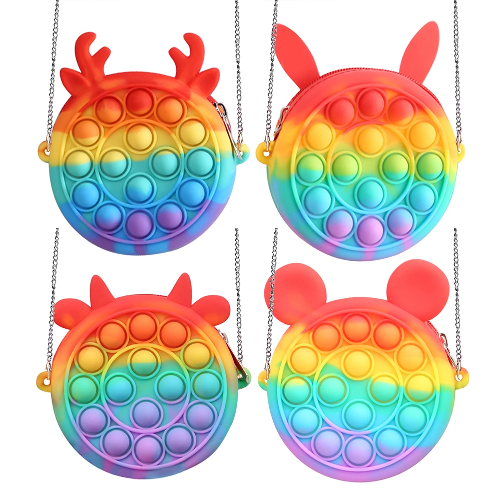 

Cute Mini Rainbow Coin Purse Silicone Push Bubble Crossbody Bag Sensory Fidget Toys Reliever Stress Autism Adult Kid Coin Pouch