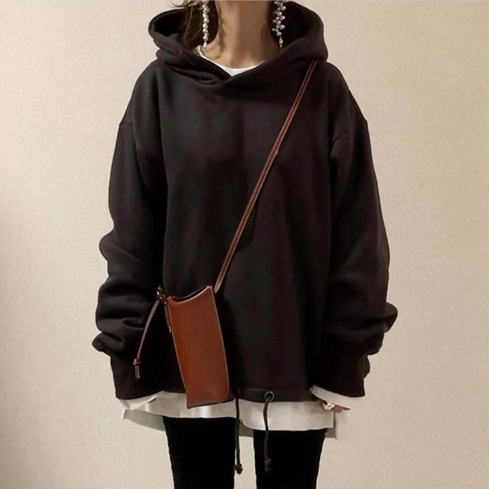 

Women Casual Oversize Letter Printed Sweatshirts Autumn Spring Long Sleeve Hoodies Korean Japan 2021 New Solid Female Tops