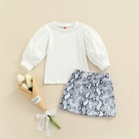 fashion kids girls suit long sleeve solid color tops serpentine printed short skirt baby girls spring autumn clothing sets