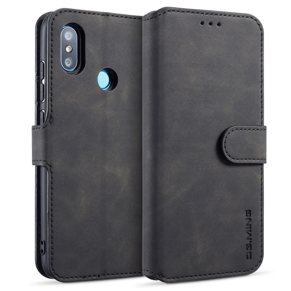 L-FADNUT Чехол-портмоне в винтажном стиле для Xiaomi mi 8 A2 Lite Pocophone F1 Роскошный кожаный чехол с магнитной застежкой для Red mi 6 6A Note 6 Pro - Цвет: Black