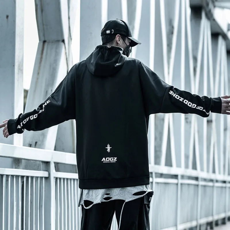 

Techwear Hoodie Men's Turtleneck Letter Print Pullover Sweatshirt Harajuku Casual Black Streetwear Couple Tops Fashion Hoodies