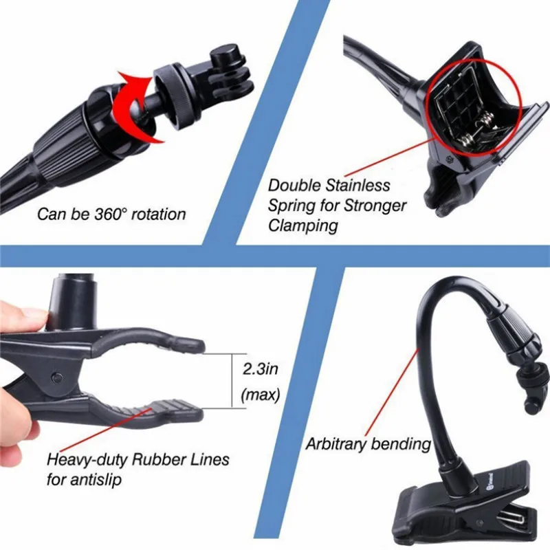 Гибкий Длинный поворотный зажим для крепления на зажиме Gopro Hero 7 6 5 4 DJI Xiaomi Yi