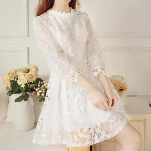 Женское элегантное милое Сетчатое платье с кружевной отделкой Сексуальные