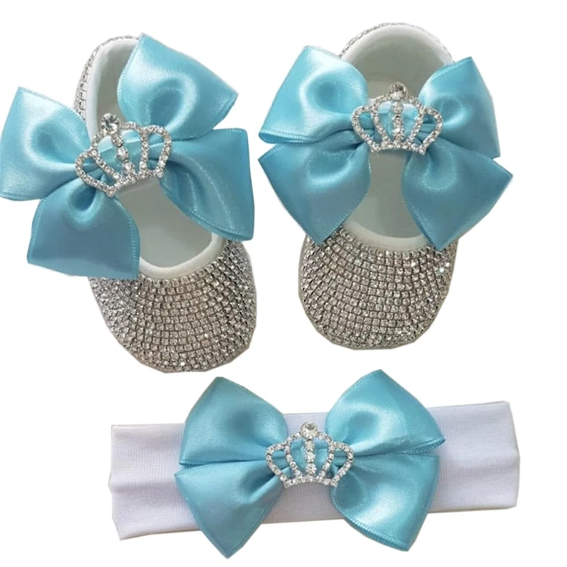 

Baby Sparkle Crysrtal Rhinestones Shoes Bowknot Headband Set Newborn Photography Props Hair Band Shoes for Infants Photo