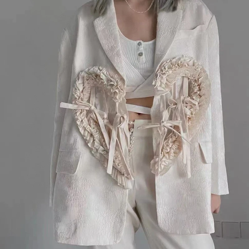 

TWOTWINSTYLE Elegant Patchwork Tassel Blazer For Women Notched Long Sleeve Straight Casual Blazers Female Spring Fashion 2021
