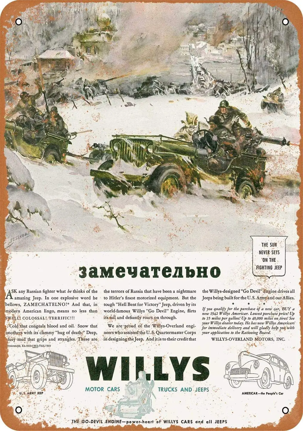 

1943 Willys Army Jeeps Vintage Look Metal Sign Home Decor 8x12 Inch