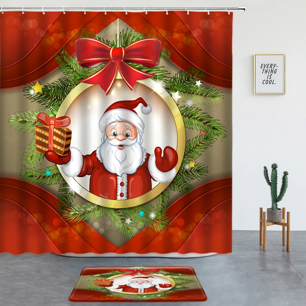 

Fun Santa Claus Red Shower Curtains Set With Bath Mats Merry Christmas Xmas Gift New Year Festival Washable Bathroom Decor Rugs