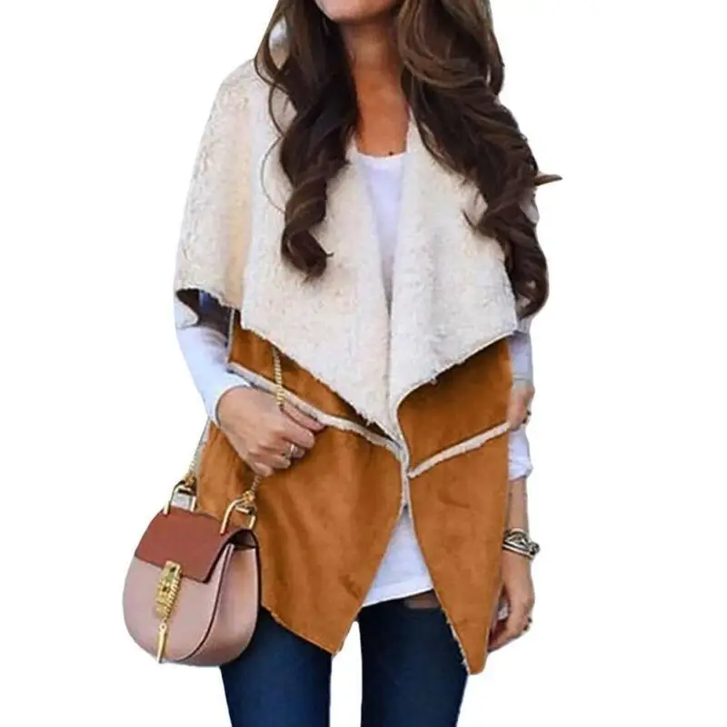 

Women Fleece Patchwork Vest Coat Thicken Jacket Tops Cardigan Outerwear Warm Winter