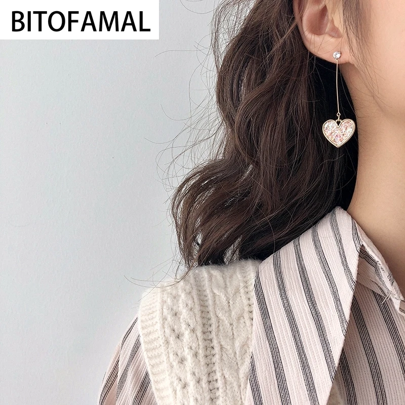 Женские серьги с сердечками розовые блестками Искусственный горный хрусталь