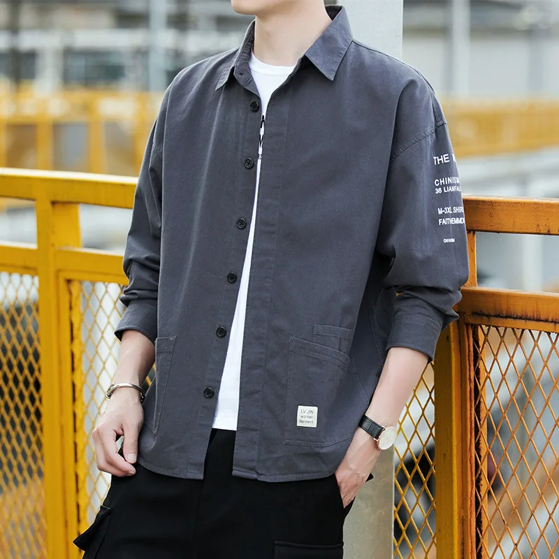 Men Shirt 2020 Long Sleeve Patchwork Loose Tooling Military Sweat Casual Street Cotton Tuxedo Formal Anti-wrinkle Dress Shirts |