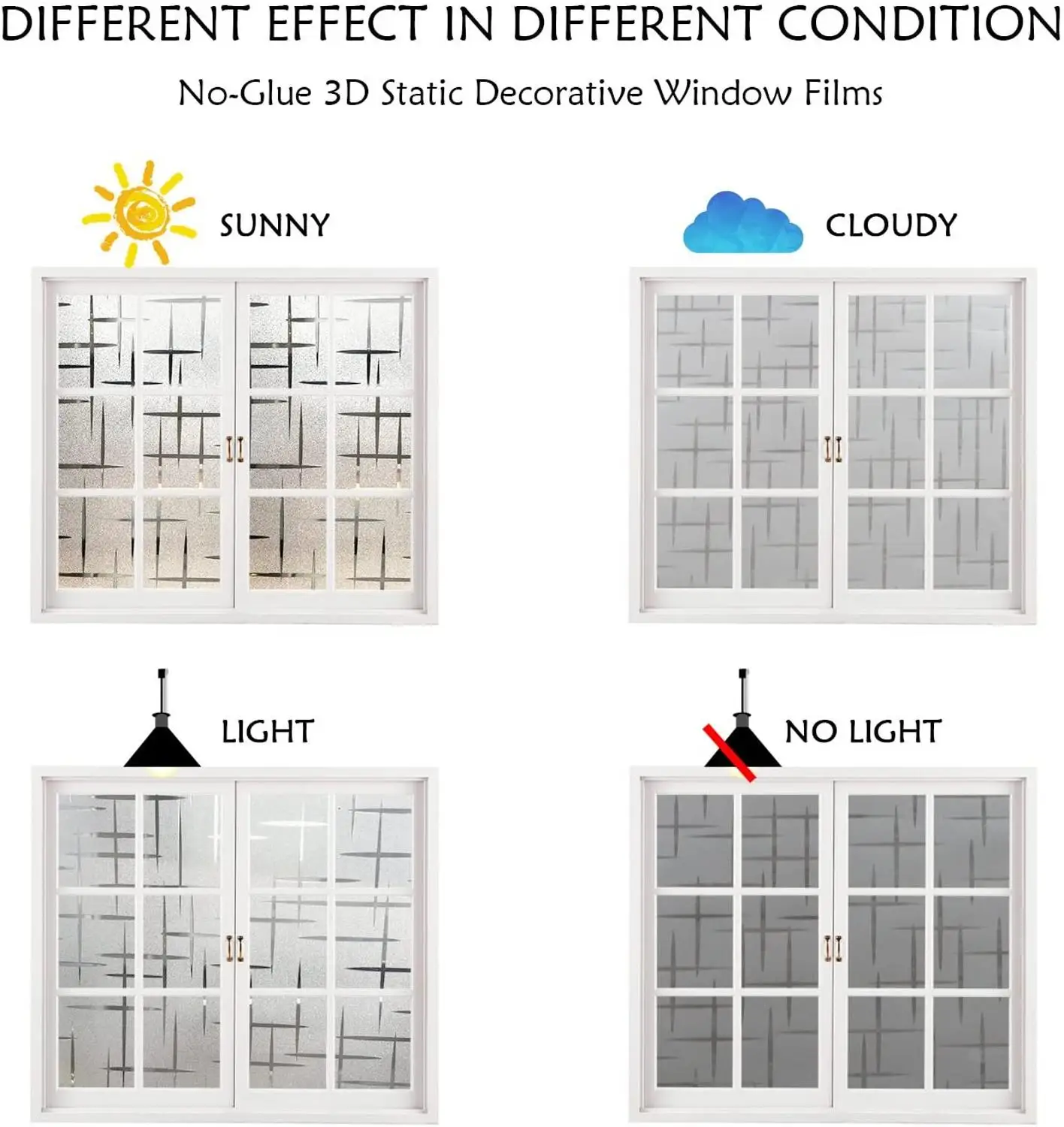 

LUCKYYJ 3D Decorative Privacy Window Film, Self-adhesive Vinyl No Glue Glass Sticker for Home Office, Removable Window Tint Film