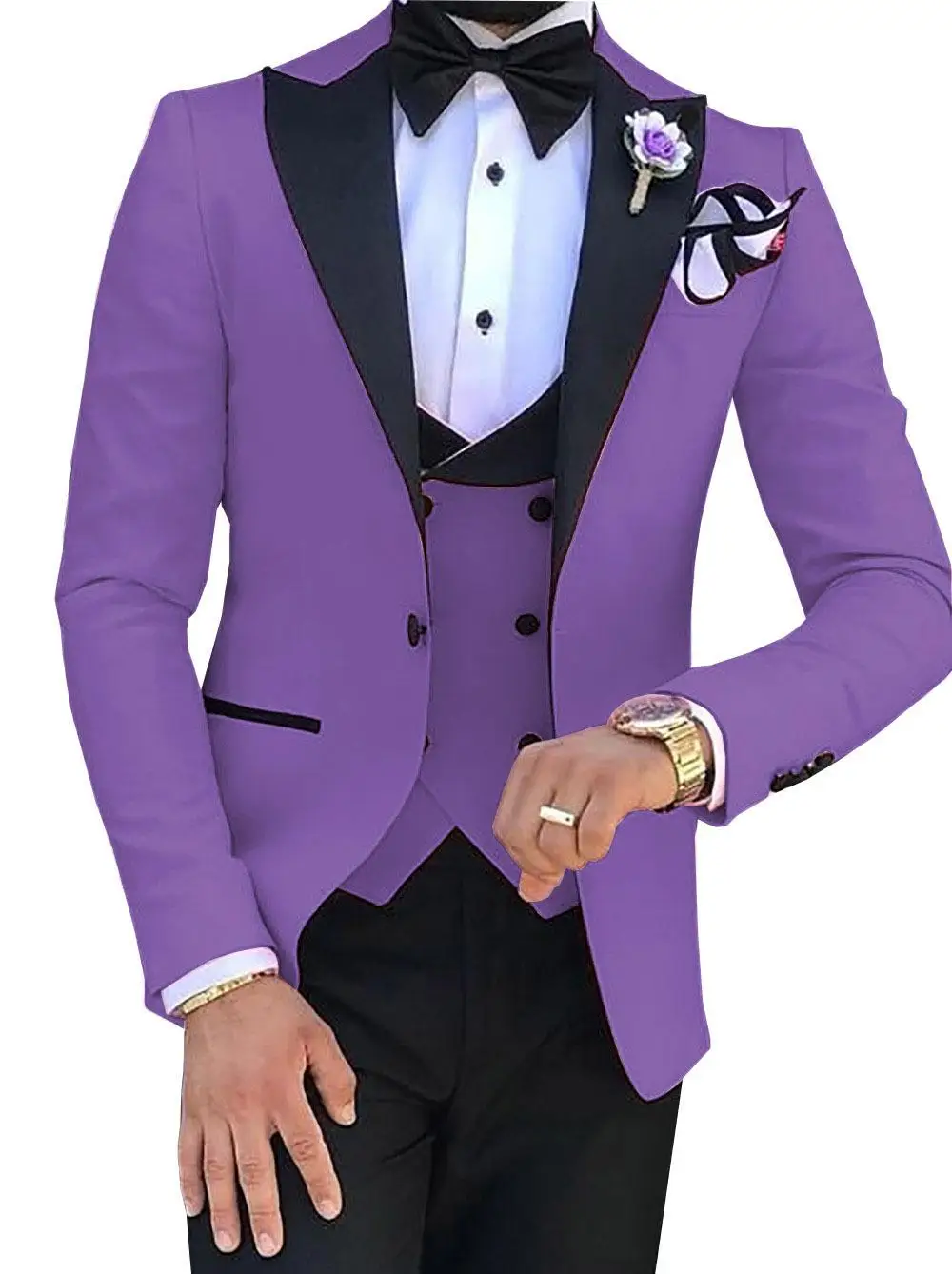 Fashion Pink Groom Tuxedos Black Peak Lapel Men Wedding Excellent Jacket Blazer 3piece Suit(Jacket+Pants+Tie+Vest)72 | Мужская одежда
