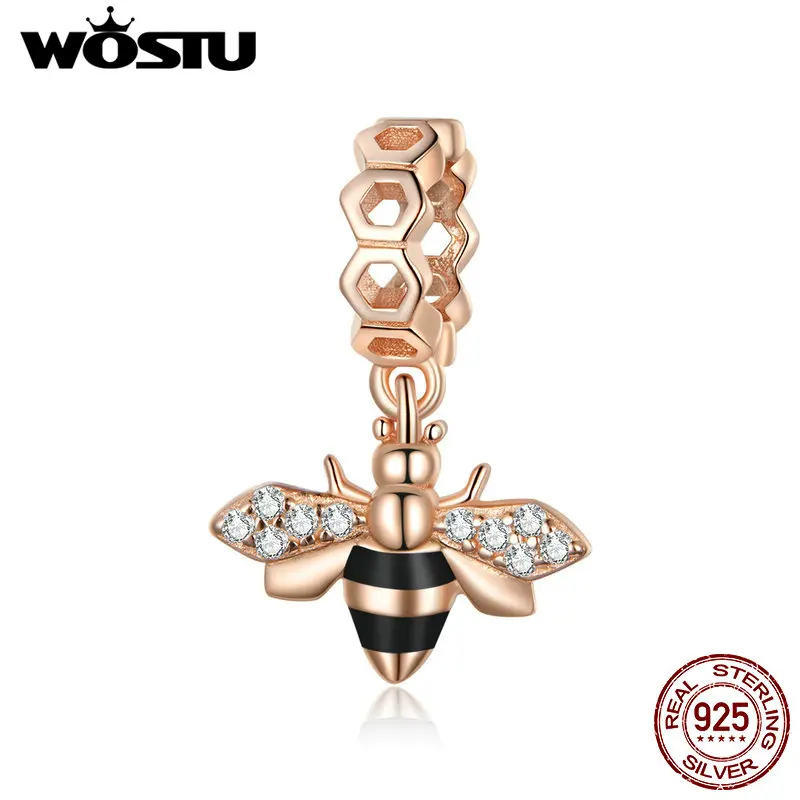 

WOSTU New Genuine 925 Sterling Silver Little Bee Charm for Original Luxury Bracelet make Brand Female silver Jewelry DAC370
