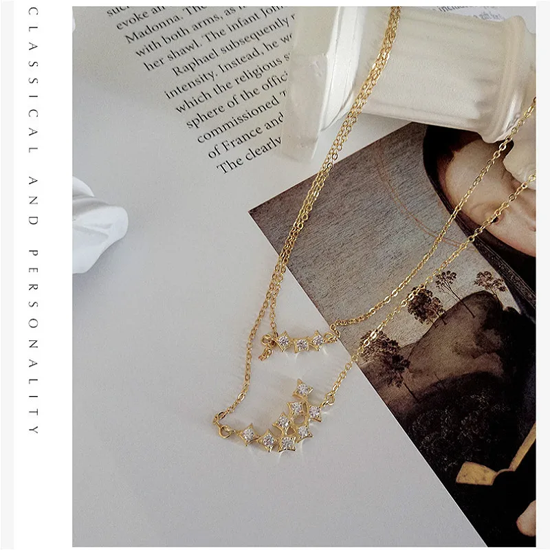 Женское Двухслойное ожерелье из стерлингового серебра 925 пробы с цирконием 18 К и