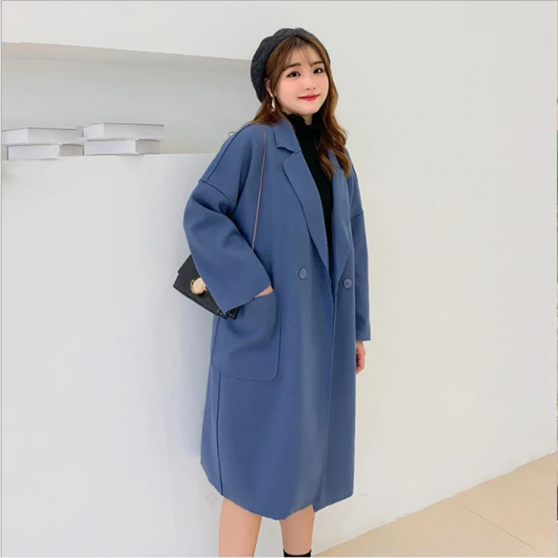 Женское осенне зимнее шерстяное пальто модное свободное тонкое средней длины в