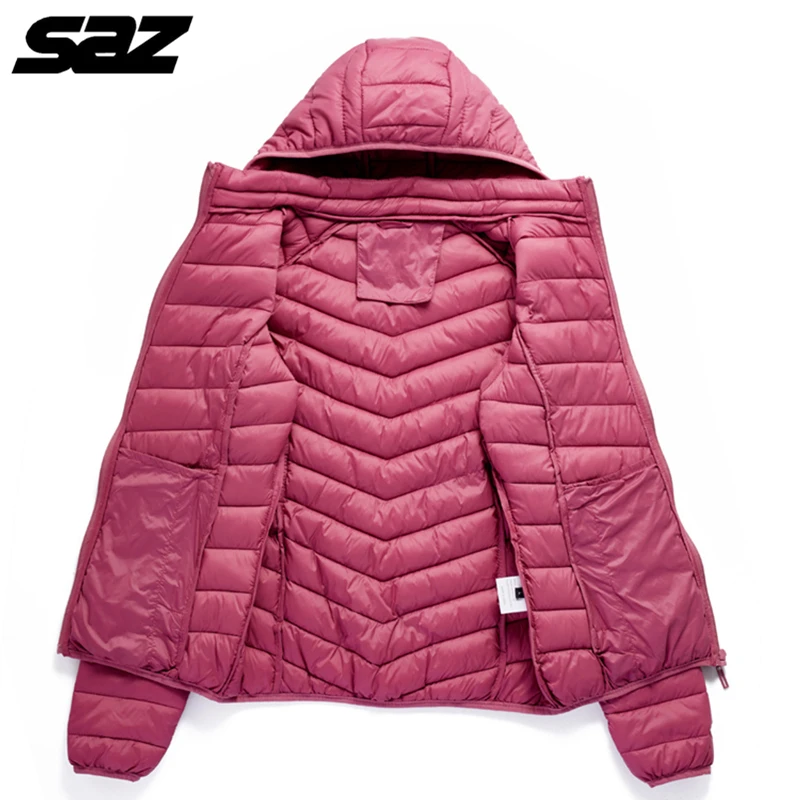 

Saz 2020 New Winter Women Ultralight Thin Down Jacket Khaki Down Hooded Jackets Long Sleeve Warm Coat