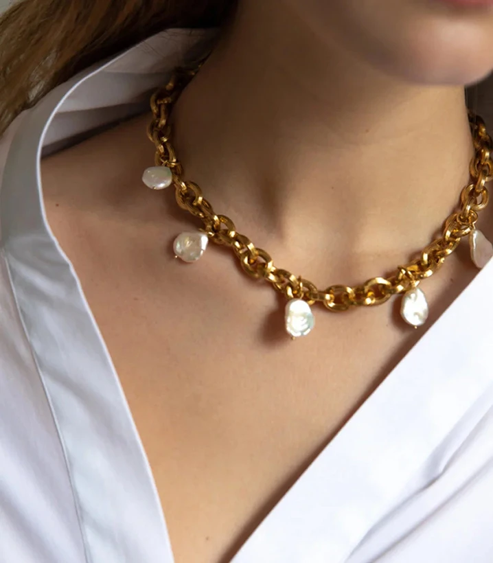 Классическое Длинная цепочка из золота ожерелье в стиле барокко подвеска