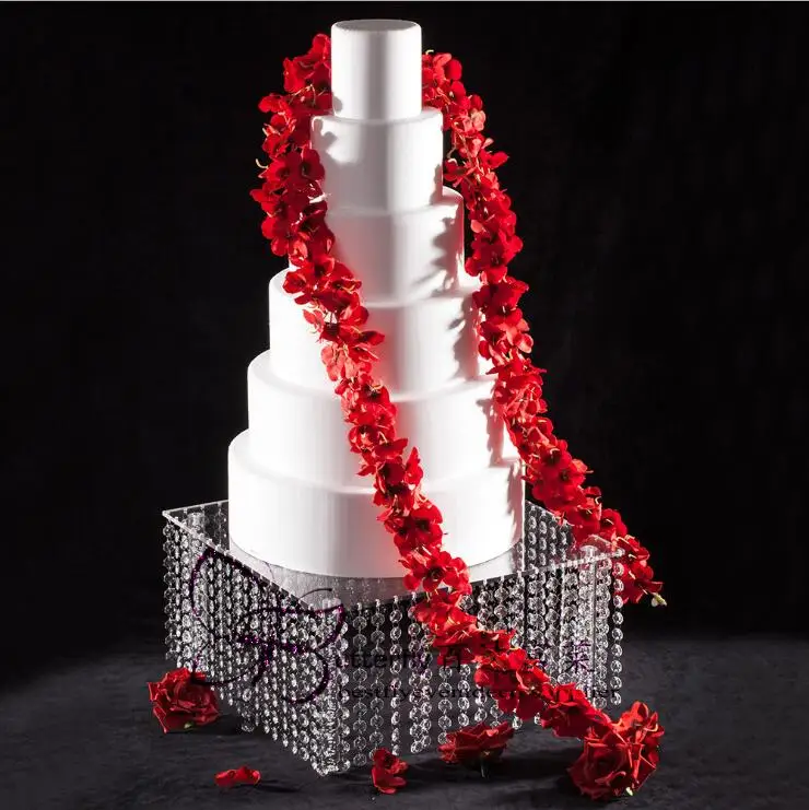 

16 inch square acrylic cake rack single layer crystal bead cake dessert plate dessert table