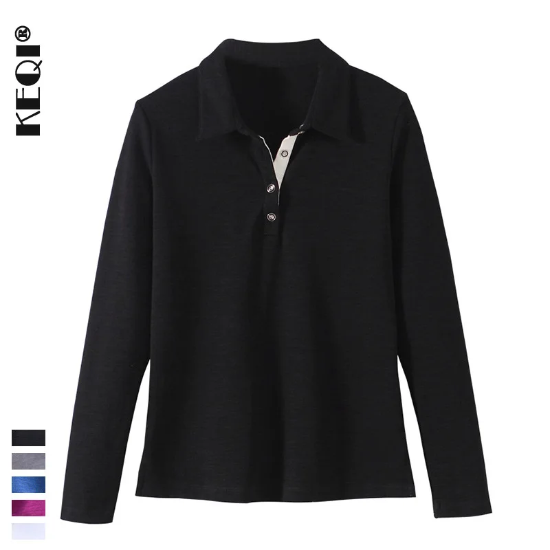 cotton female tops women polo shirts summer tees clothing Long sleeve loose casual ladies clothes Отворот футболка #5678kg |