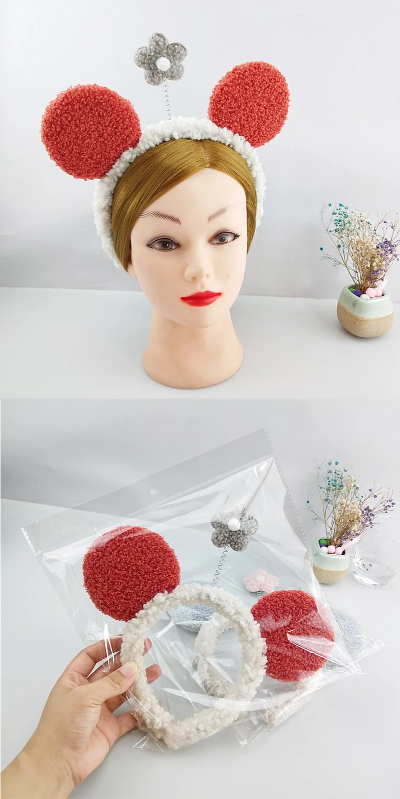 Женские ободки для волос с ушками медведя и цветком ягненка повязка макияжа на