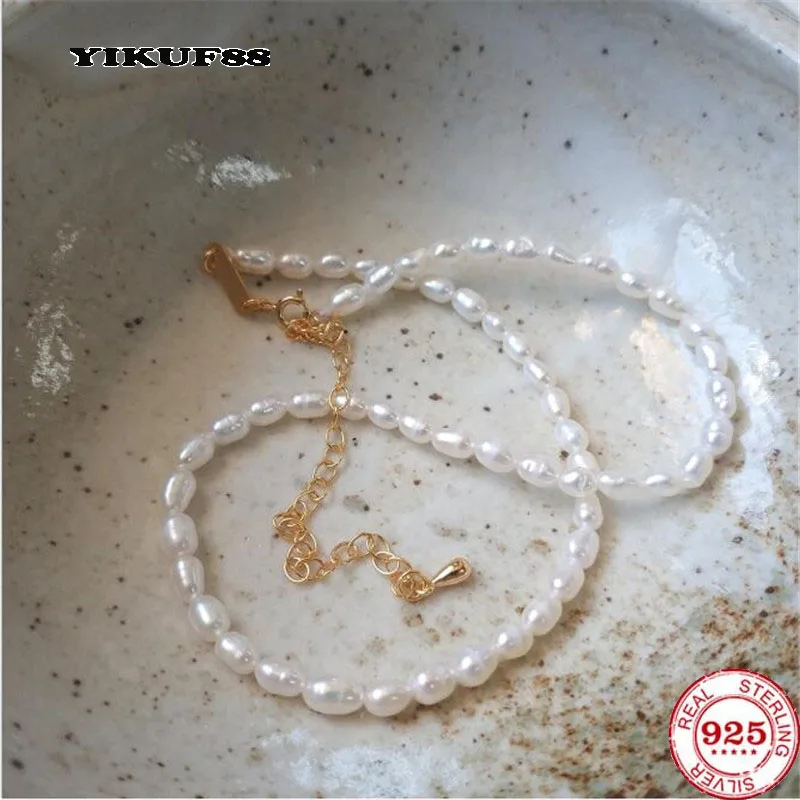 

YIKUF88 2021 новый 925 стерлингового серебра жемчужное ожерелье для женщин из натурального пресноводного жемчуга, ожерелье для женщин цепочка с к...