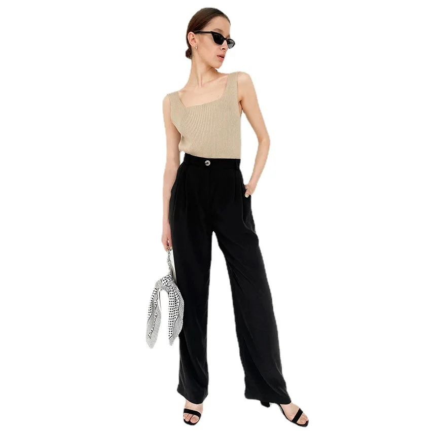 

Casual wide leg solid ladies long pants High street summer loose trousers Fashion office women pants steetwear 2021