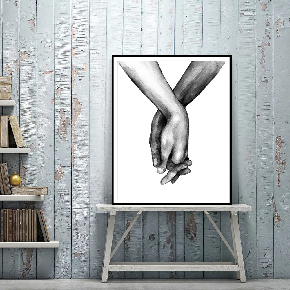 Nordic Poster Black and White Holding Hands Picture Canvas Prints Lover Quote Painting Wall Art for Living Room Minimalist Decor | Дом и сад