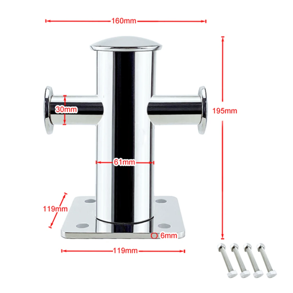 

316 Stainless Steel Marine Boat Cross Bollard Cleat with Base Plate Screw Nuts