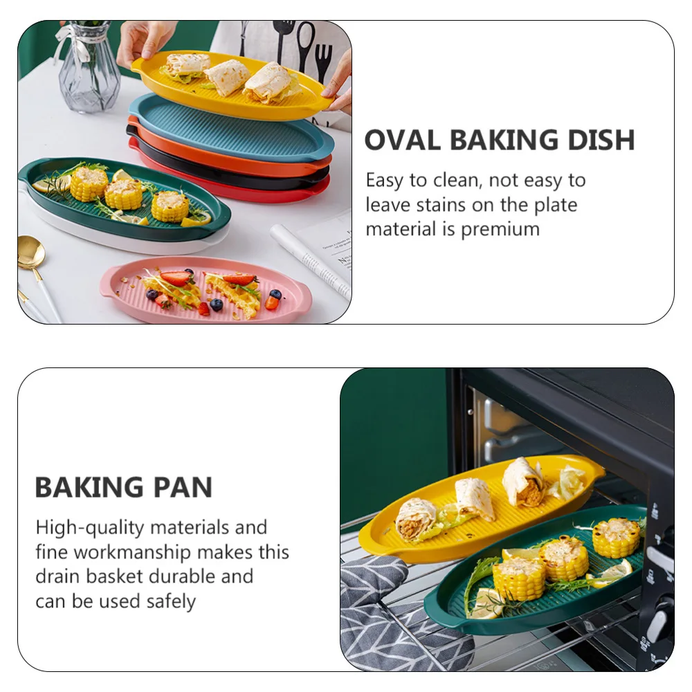 

1pc Ceramic Binaural Baking Tray Oval Food Serving Plate Kitchen Baking Tray