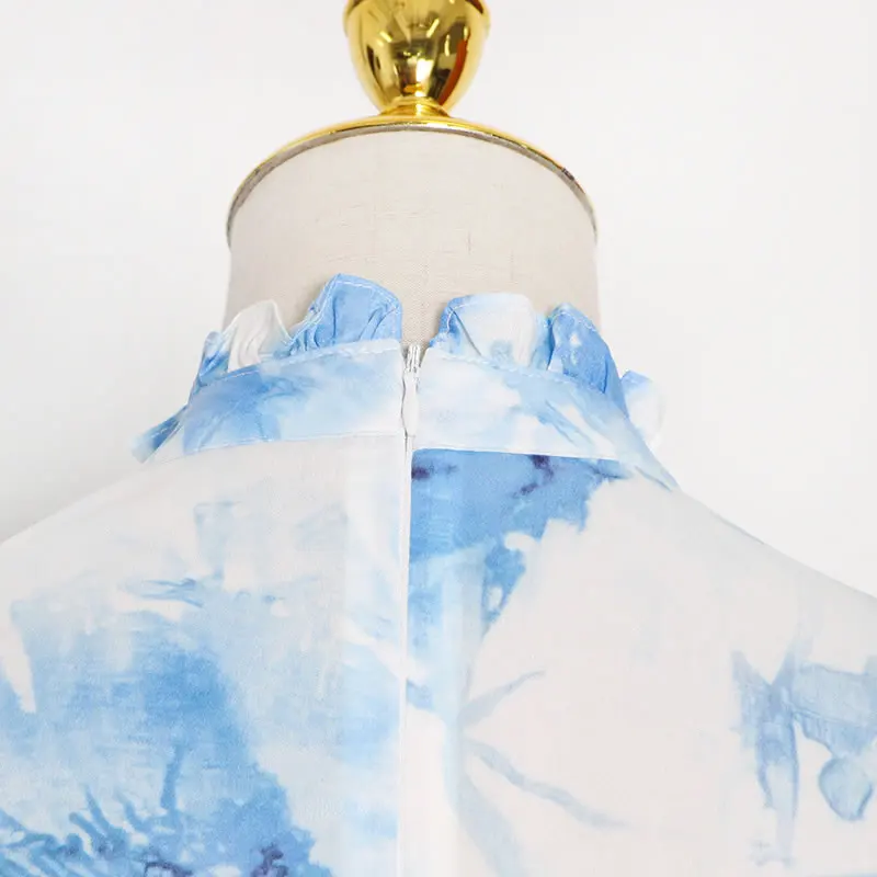 

XITAO Spring New Print Dress Fashion Splicing Ruffles Hem Stand Collar Loose Women 2021 Simplicity Temperament Trendy ZY6128