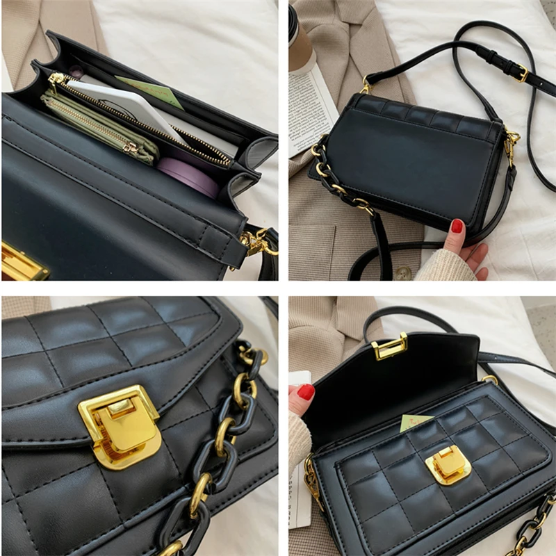 

Hot Offers Quilted Chain Small Shoulder Bags For Women Gold Flip Lock Flap For Phone High Quality PU Leather Crossbody Bags 2021