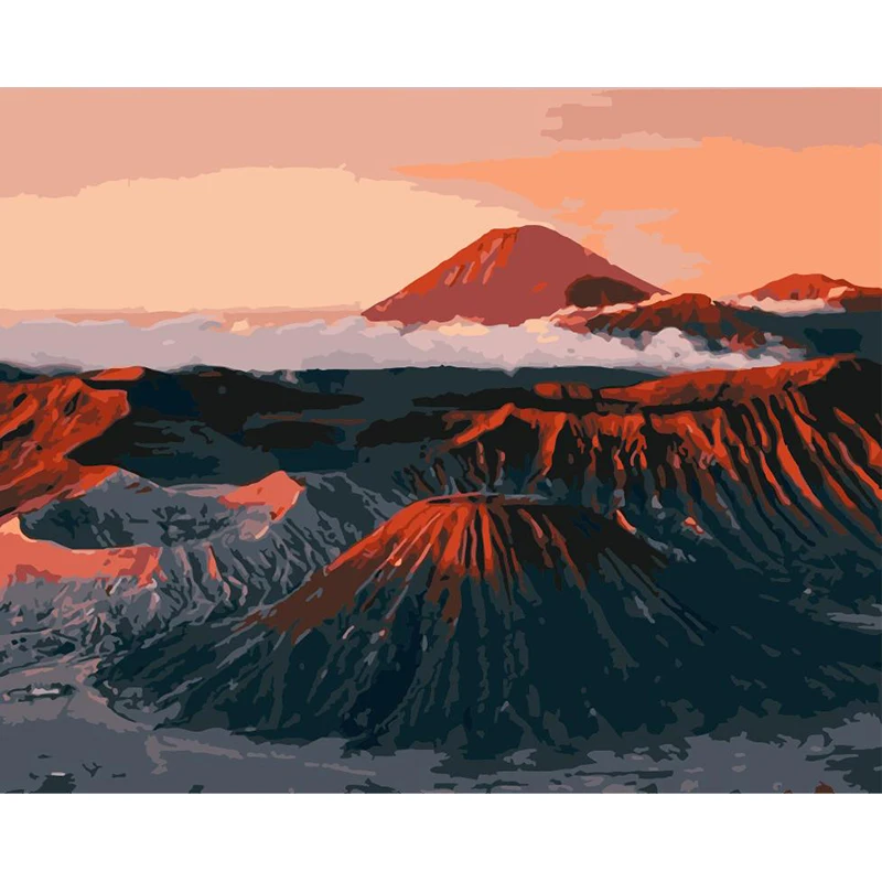Закат вулкана DIY живопись масляными красками по цифровому изображению номерам