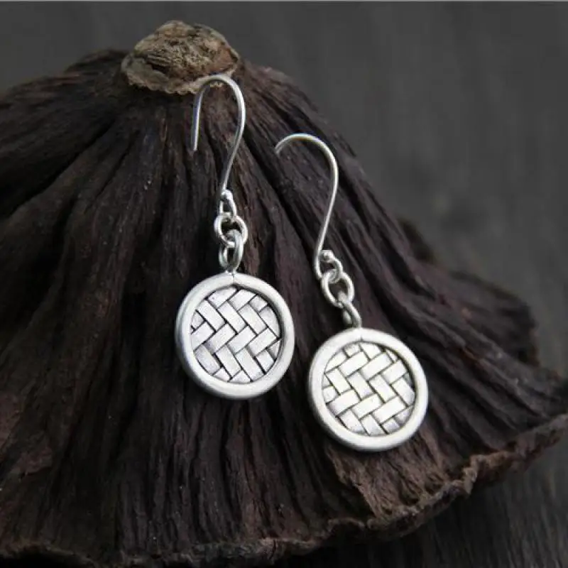 100% Настоящее Твердое Серебро 925 пробы Висячие серьги для женщин коса ручной