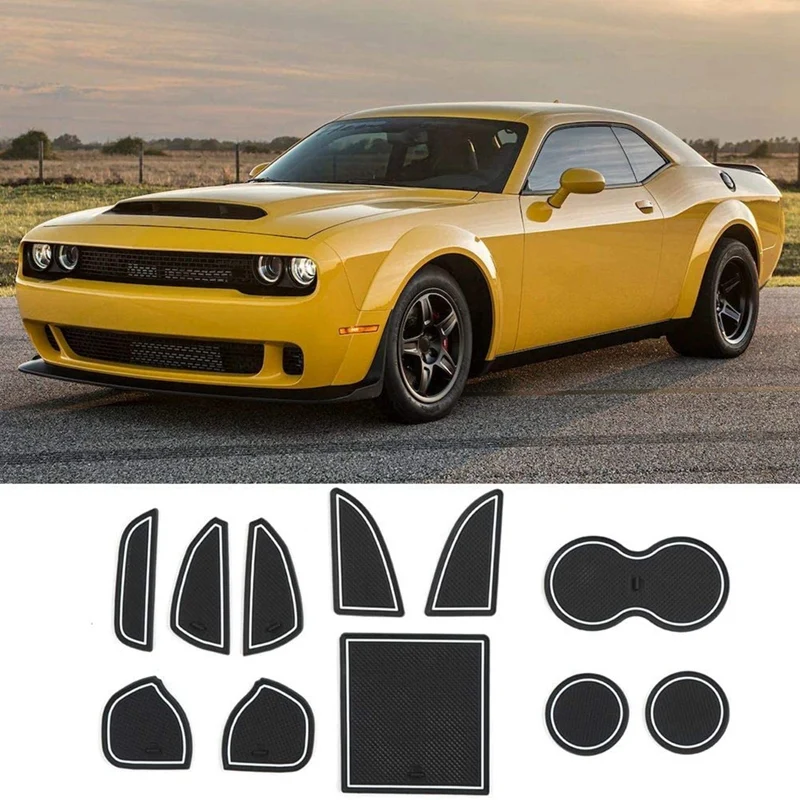 

Gate Slot Mat Non-Slip Cup Mat Door Pockets Center Console Liner Mat for Dodge Challenger 2015-2019, 11PCS