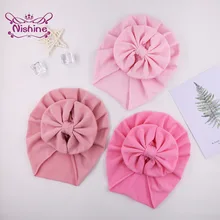 Nishine 18*20 CM Infant Soft Comfortable Polyester Cotton Hat Solid Color Handmade Bowknot Baby Caps