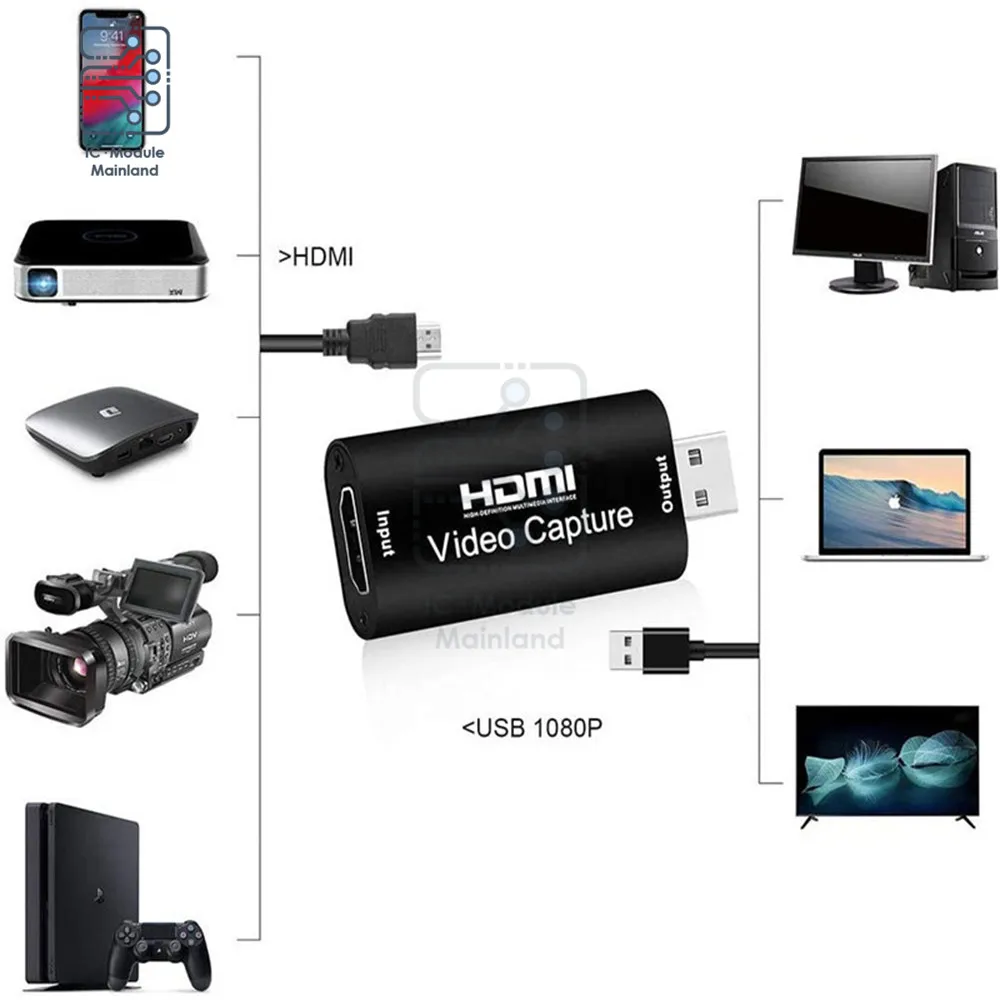 Capture Card USB3.0 Video Capture Card 1080P Compatible Grabber Recorder 4G RAM for PS4 Game DVD Camcorder