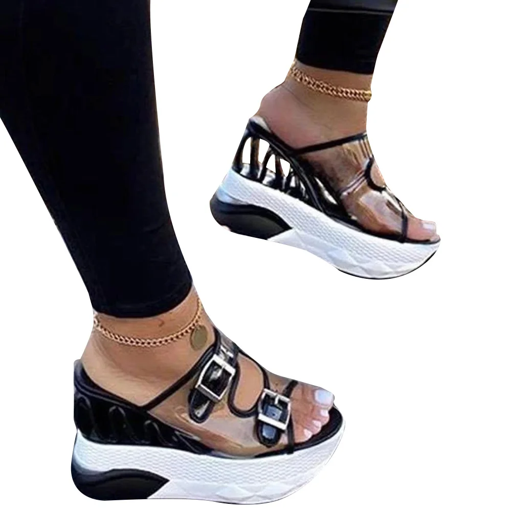 

Hot Women's Ultra Thick Platform Heeled Shoes Max Cushioning Sandals with Clear Strap Closure for Vacation Daily