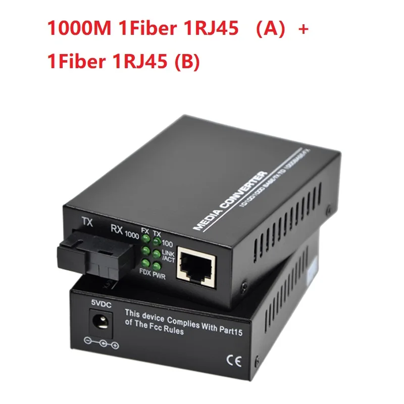 

New 1 Pair 10/100/1000M Fiber Optic Transceiver 1 Fiber port 1RJ45 port A and B Single-Mode Optical Fiber Media Converter