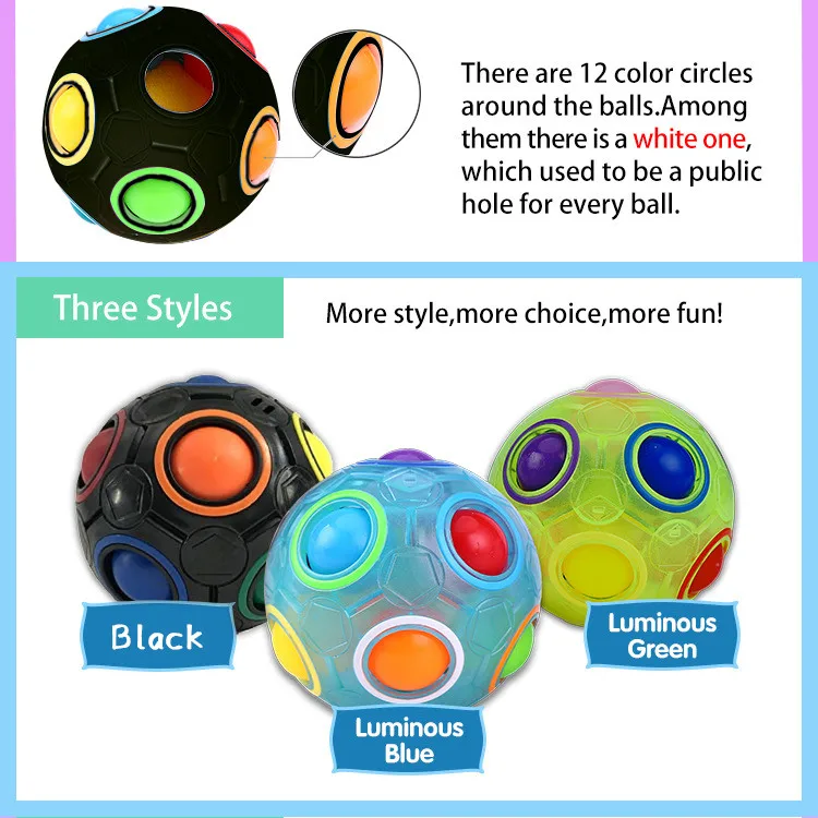 

2PC Fidget Toys Luminous Stress Ball Reliever Magic Rainbow Ball Fun Cube Puzzle Education Toy For Kids/Adults Sensory Toys W*