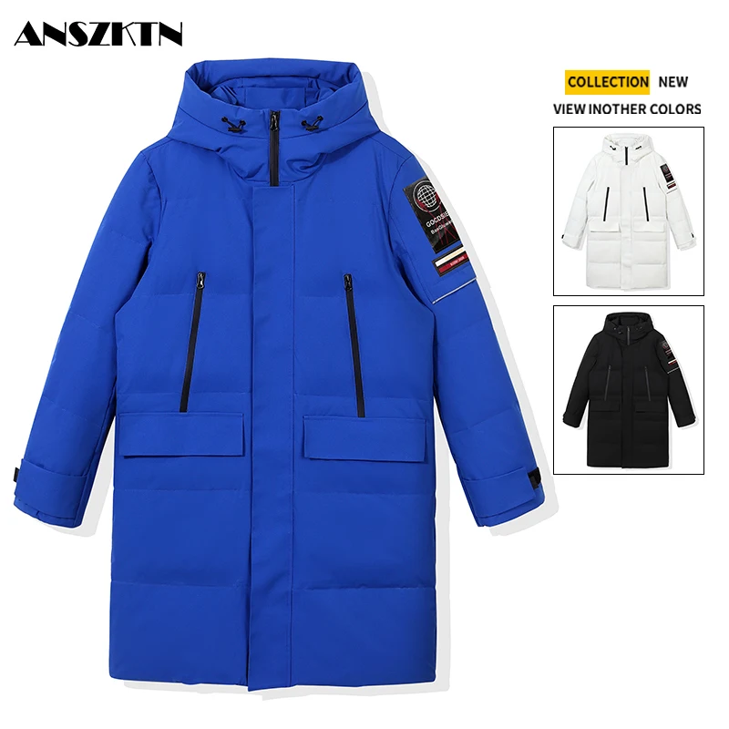 

ANSZKTN new arrival Mens Winter Coats and JacketsThick Warm Long Parka Winter Down Jacket Windbreaker Down Coat With Hooded